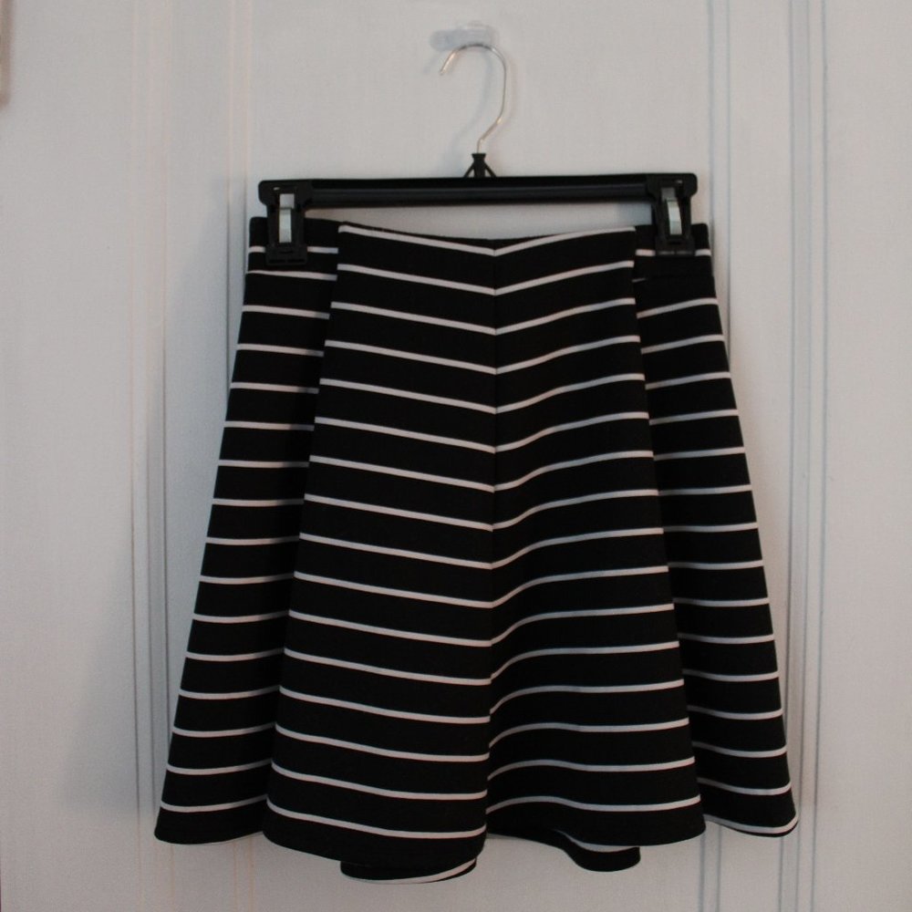 Black and White Striped Skater Skirt